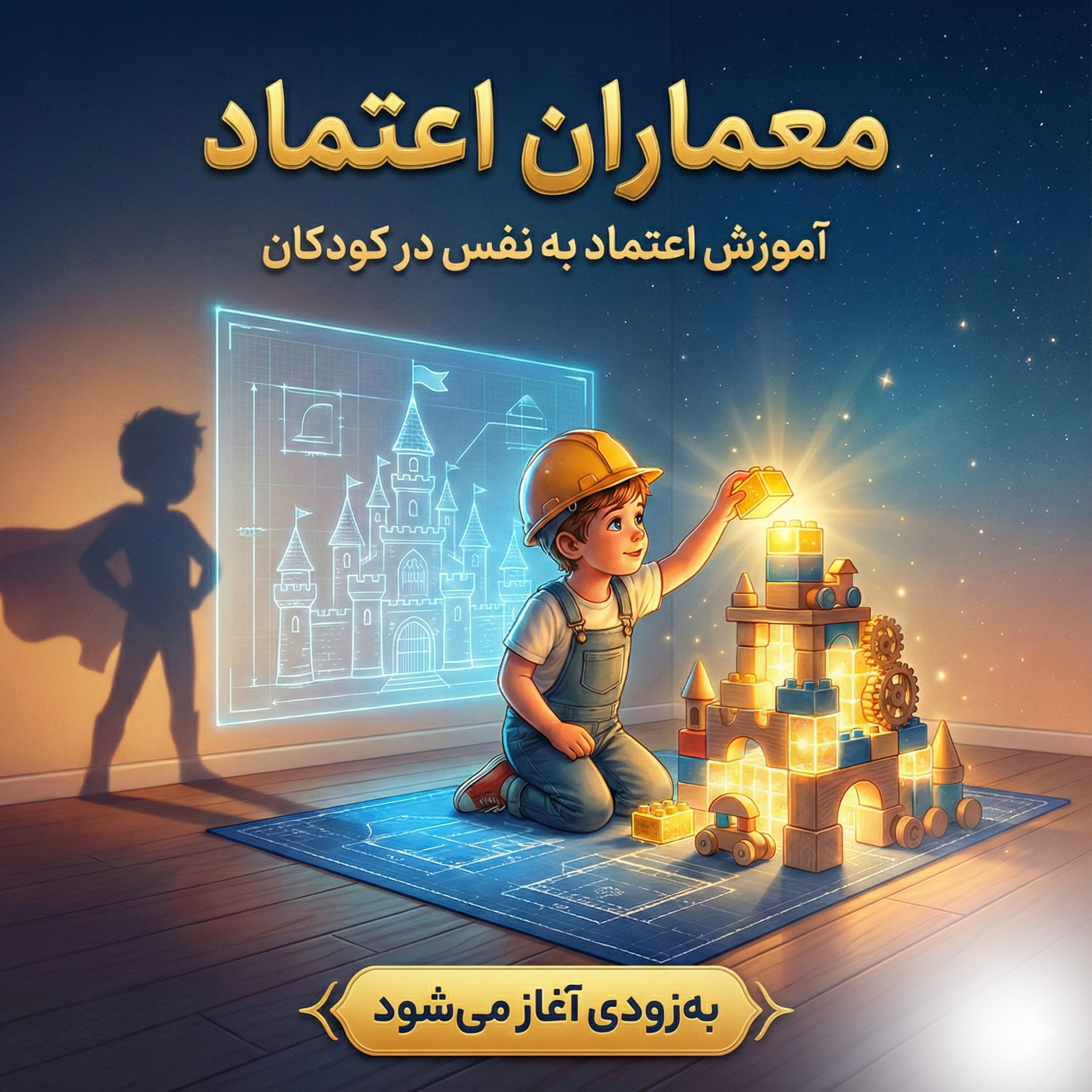 پوستر دوره آموزشی معماران اعتماد؛ آموزش تقویت اعتماد به نفس در کودکان و مهارت‌های نوین فرزندپروری